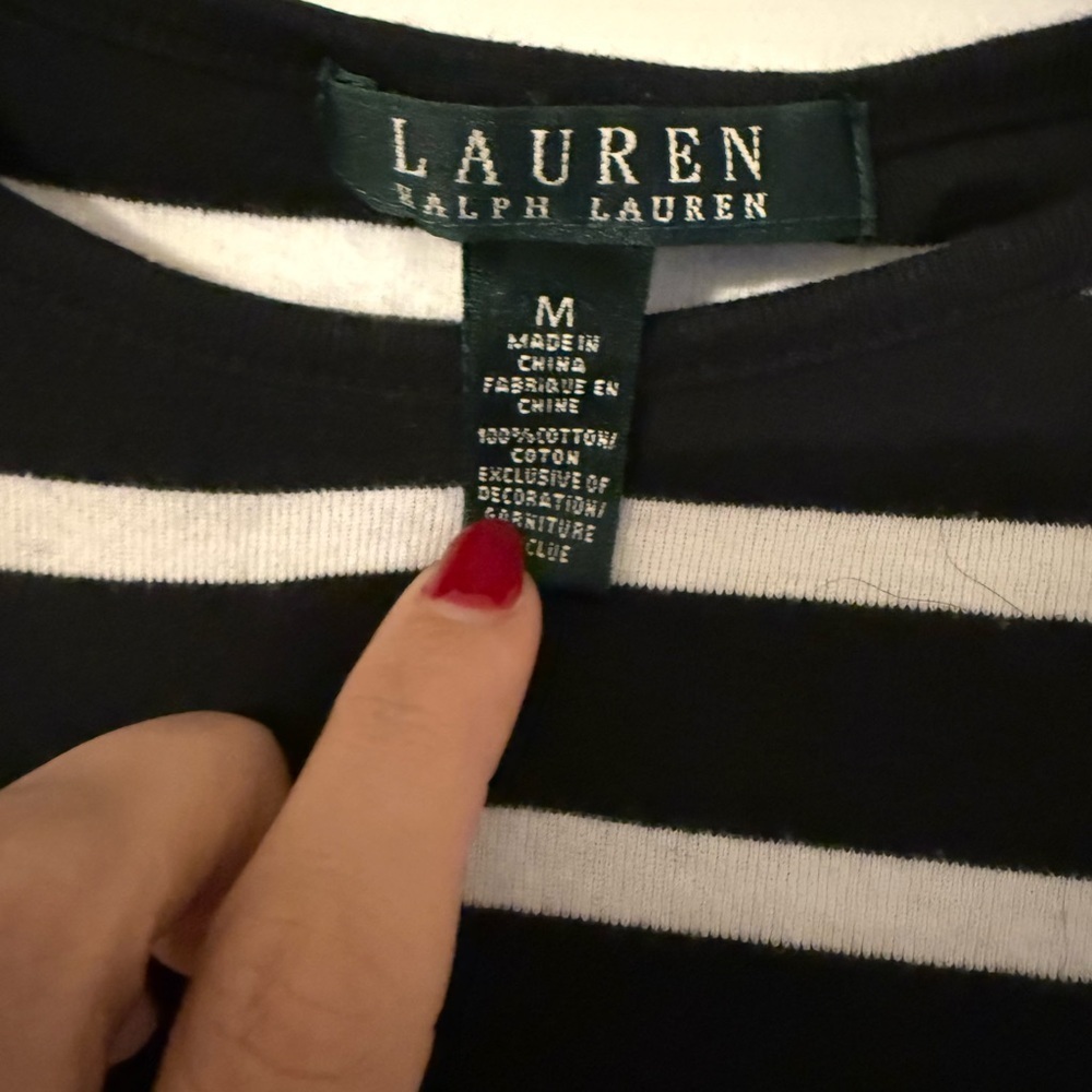 Lauren Ralph Lauren Striped Long Sleeve Top with Button Accents - Picture 3 of 4